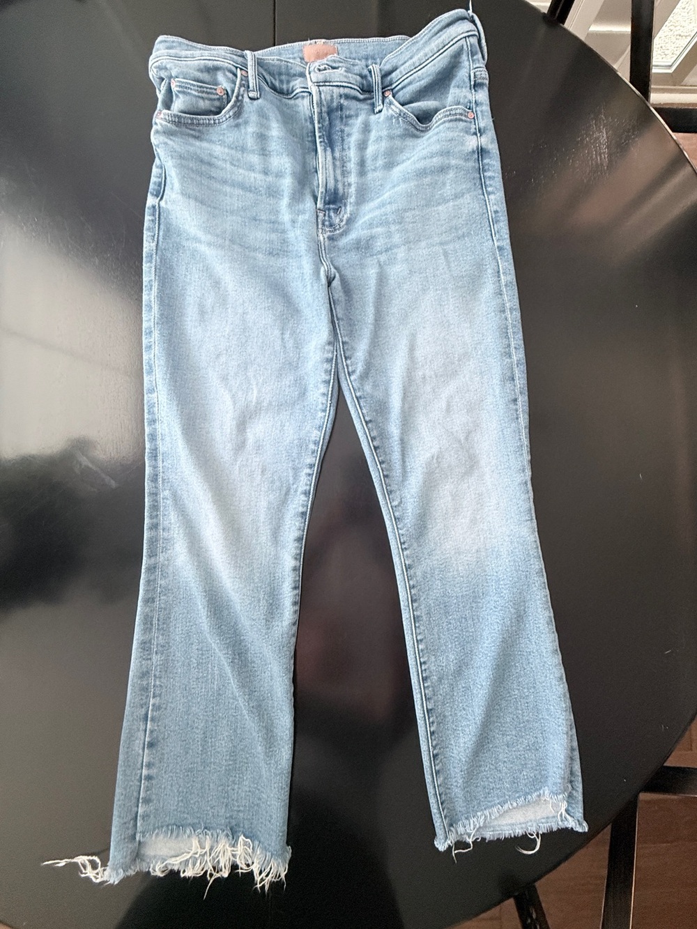 MOTHER Light Blue Cropped Frayed-Hem Jeans